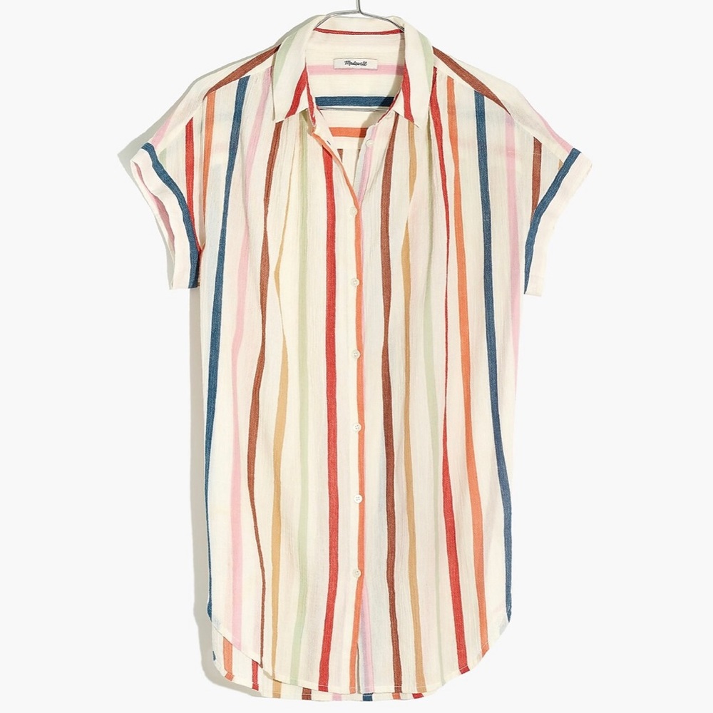 Madewell Gauze Central Tunic Shirt in Rainbow Stripe size XXS - Picture 1 of 14